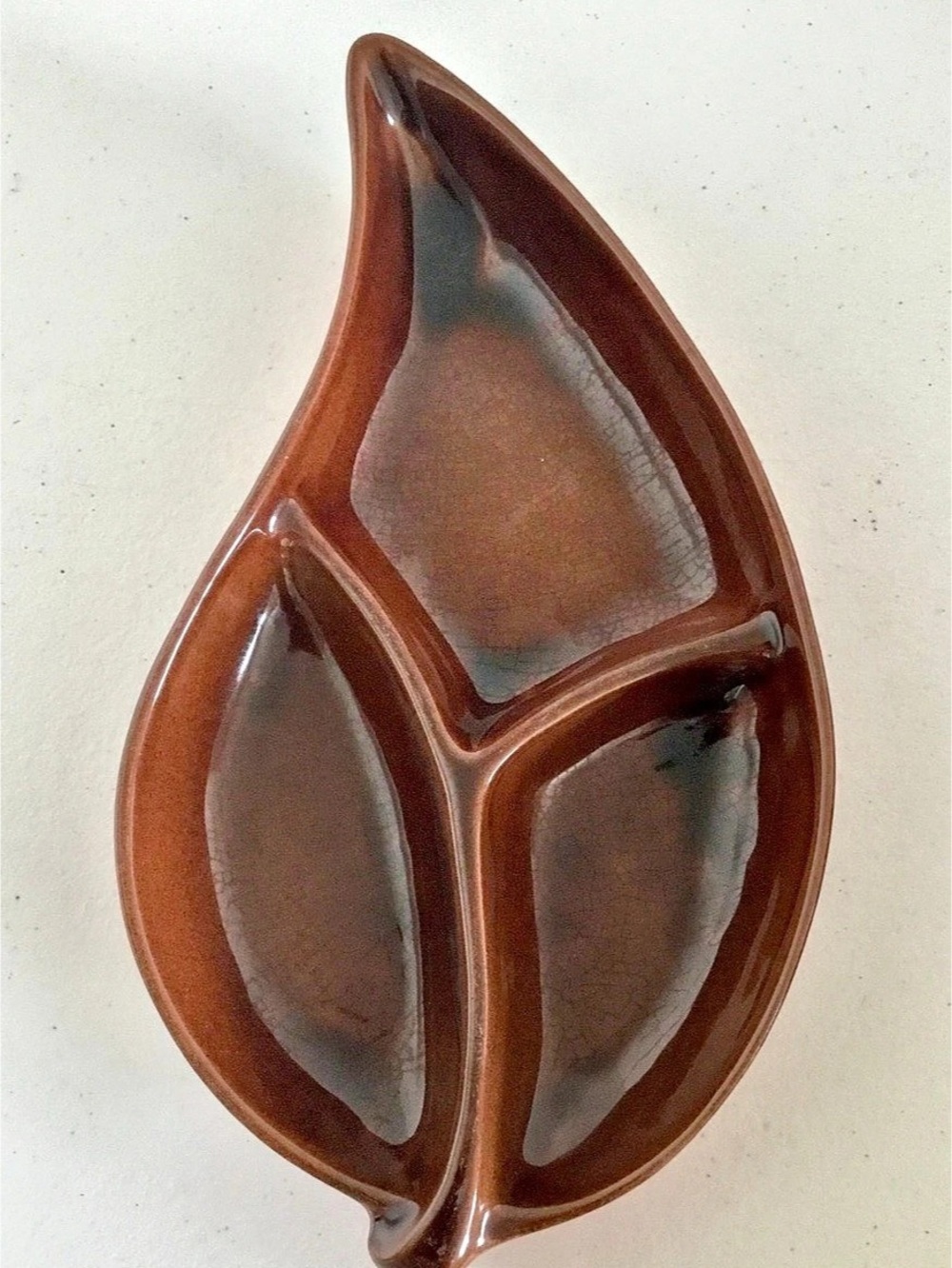 MCM Frankoma Flame Red/Orange Leaf Platter Divided Brown & Red/Orange